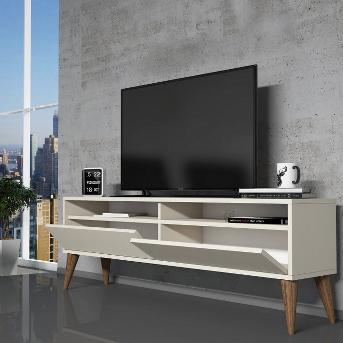 Hanah Home Mueble de TV Crema 150cm Ancho x 30cm Alto x 50cm Profundo Tablero Melamina 18mm Grosor